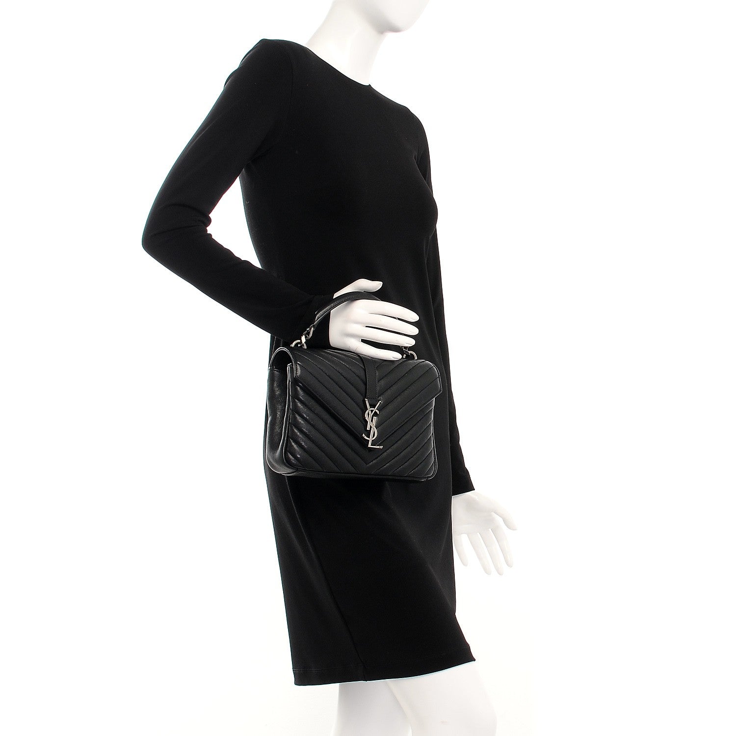 Saint Laurent Sheepskin Matelasse Chevron Monogram Medium College Bag Black 3 of 10