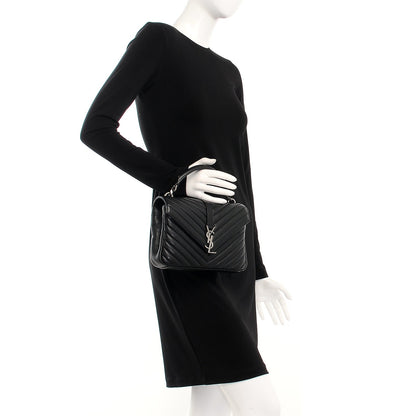 Saint Laurent Sheepskin Matelasse Chevron Monogram Medium College Bag Black 3 of 10