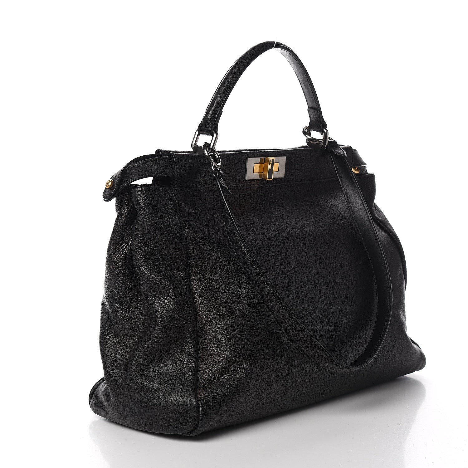 Fendi Goatskin Zucca Large Peekaboo Iconic Satchel Black Tobacco 2 of 14