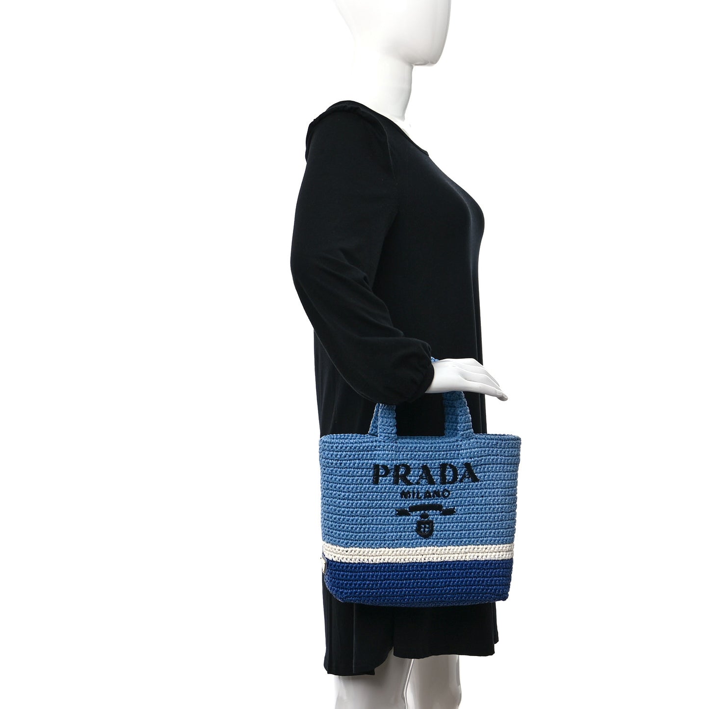 Yarn Raffia Effect Crochet Small Logo Tote Celeste Blue
