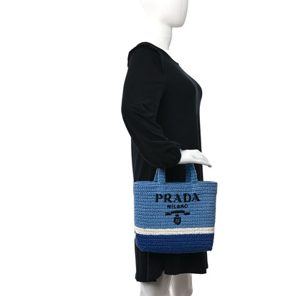 Prada Yarn Raffia Effect Crochet Small Logo Tote Celeste Blue 2 of 11