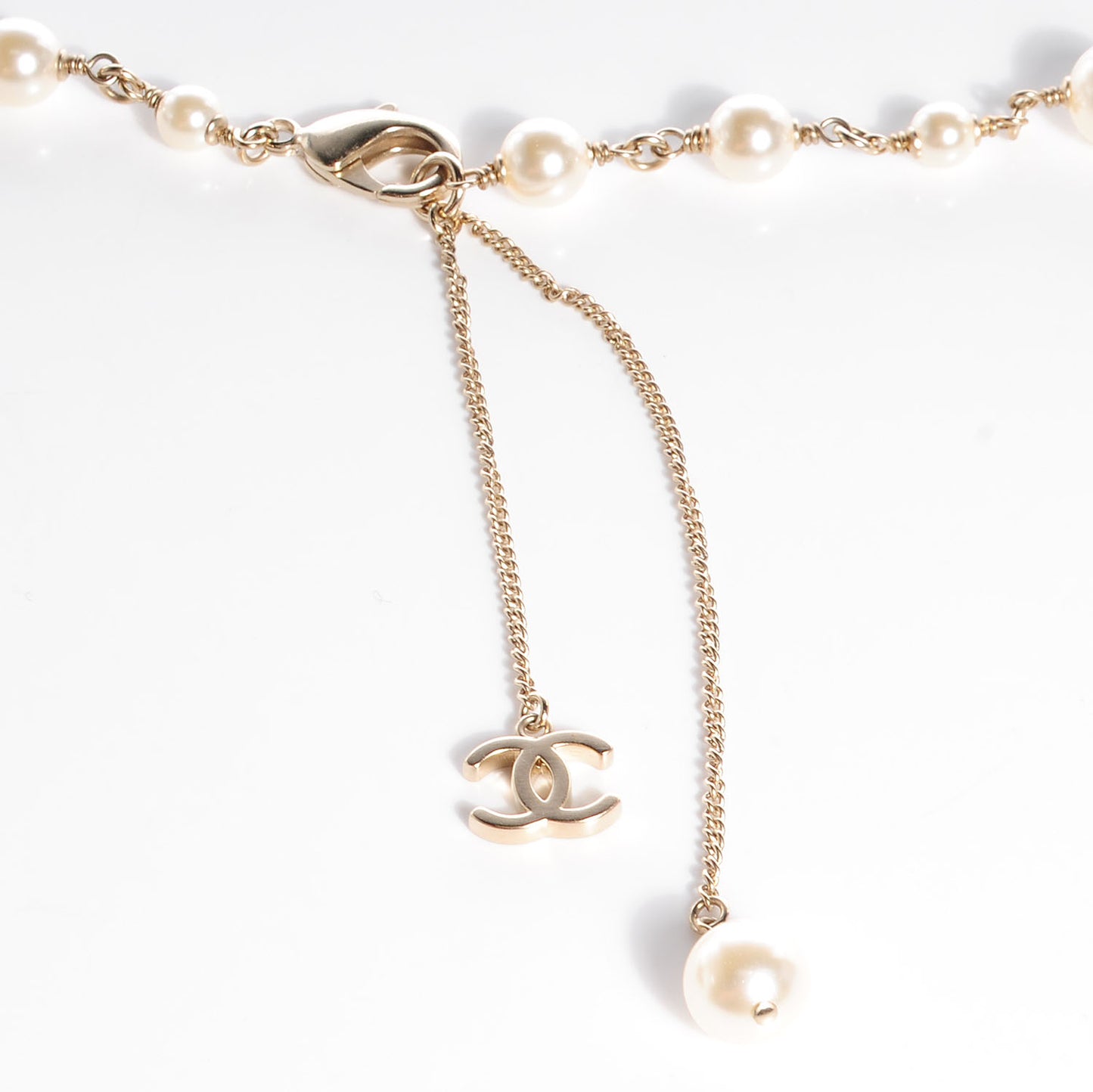 Crystal Pearl CC Long Necklace Gold