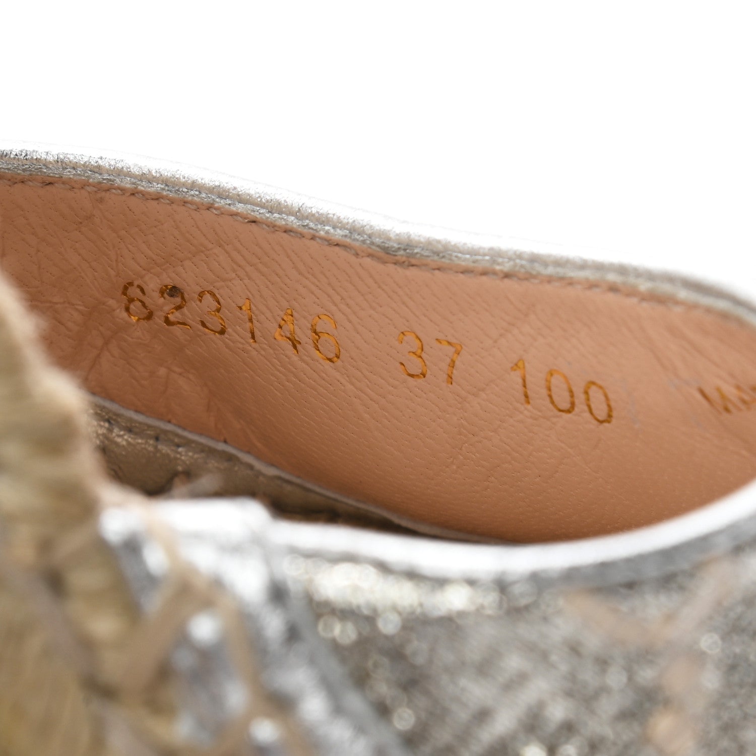 Gucci Lame GG Monogram Ankle Wrap Platform Espadrille Wedges 37 Silver Beige Light Grey 9 of 10