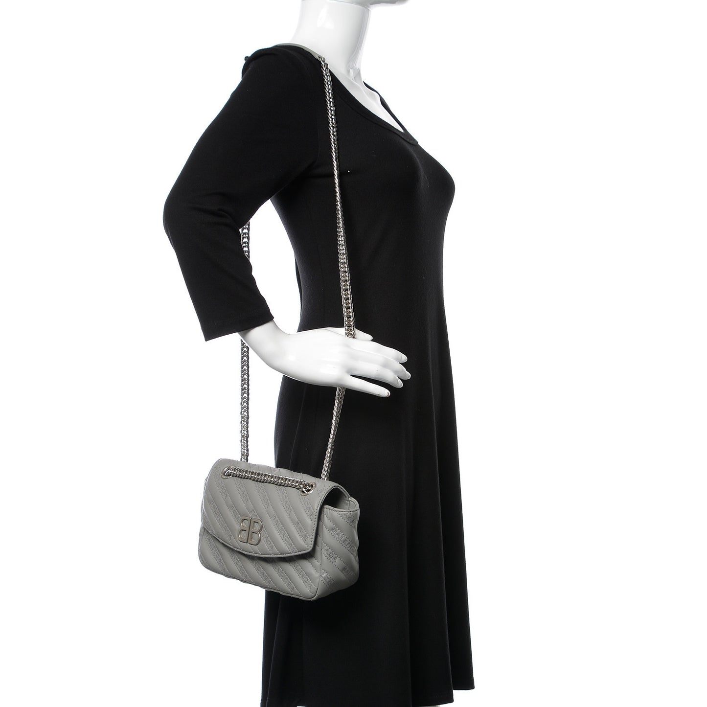Calfskin Logo Matelasse S BB Round Shoulder Bag Gris Haussmannien