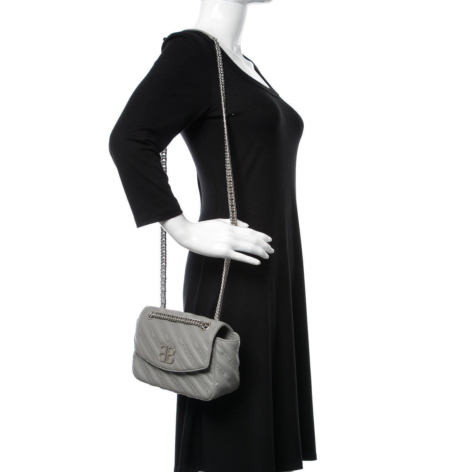 Balenciaga Calfskin Logo Matelasse S BB Round Shoulder Bag Gris Haussmannien 2 of 9