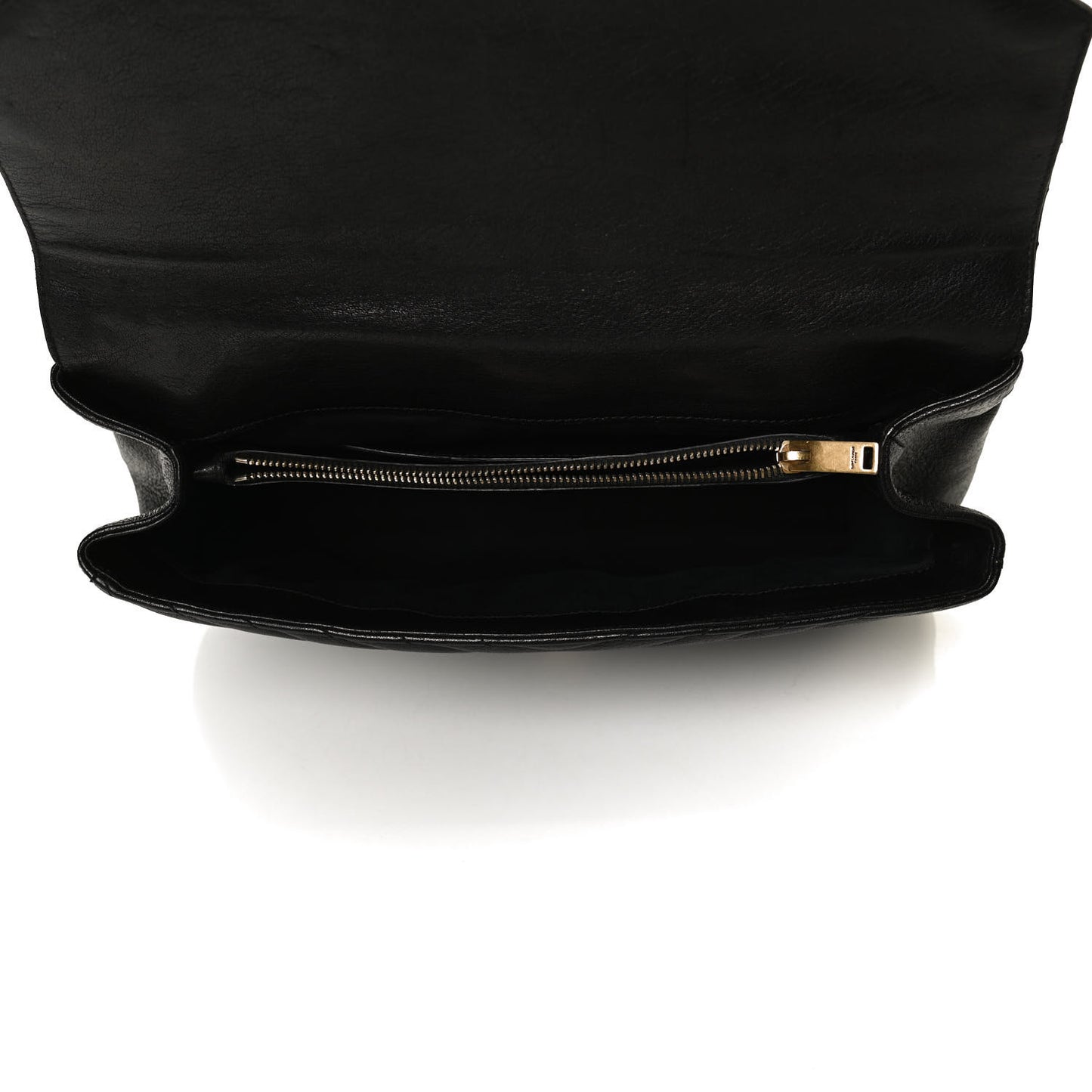 Sheepskin Matelasse Chevron Monogram Large College Satchel Black