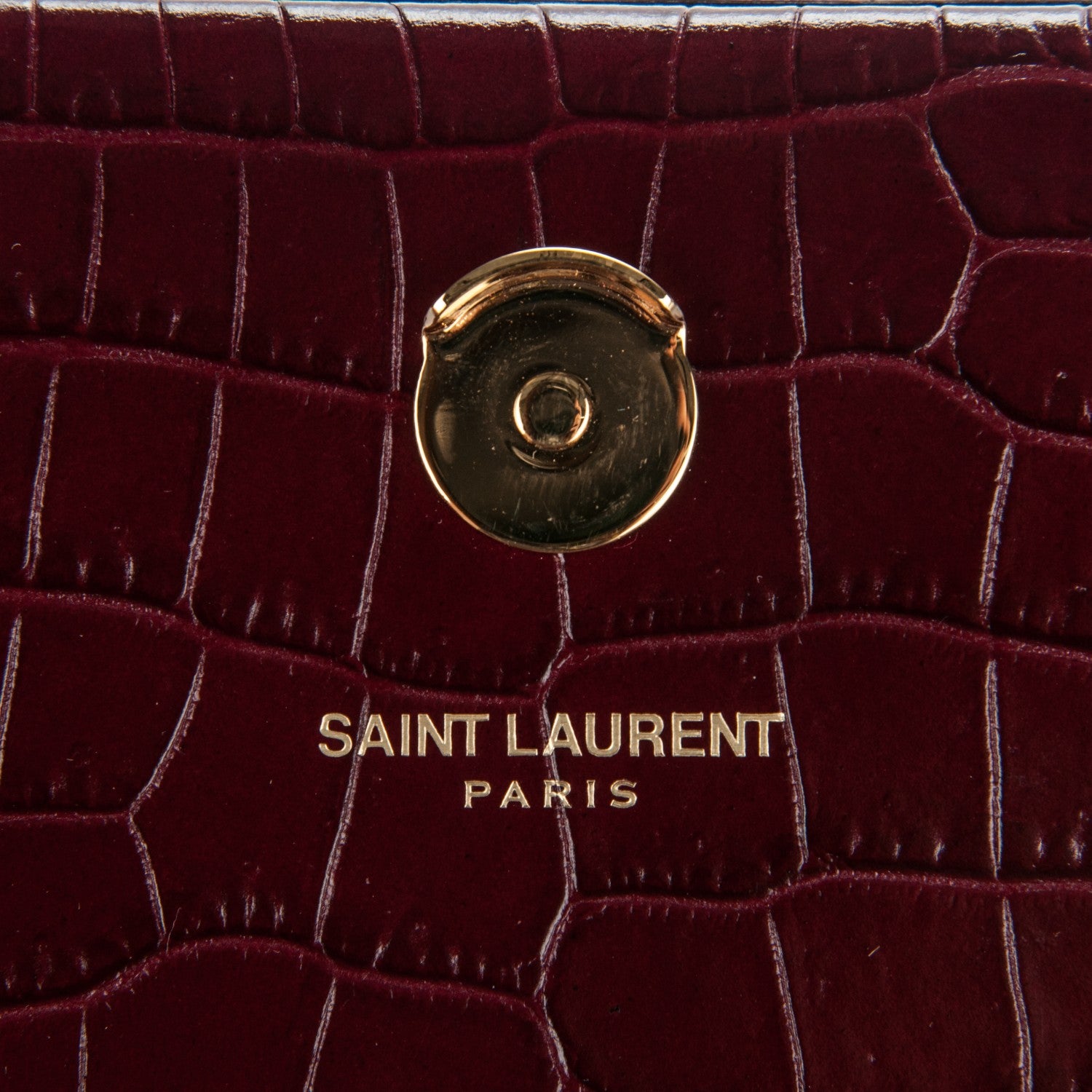 Saint Laurent Calfskin Crocodile Embossed Medium Classic Monogram Kate Tassel Satchel Dark Red 6 of 6