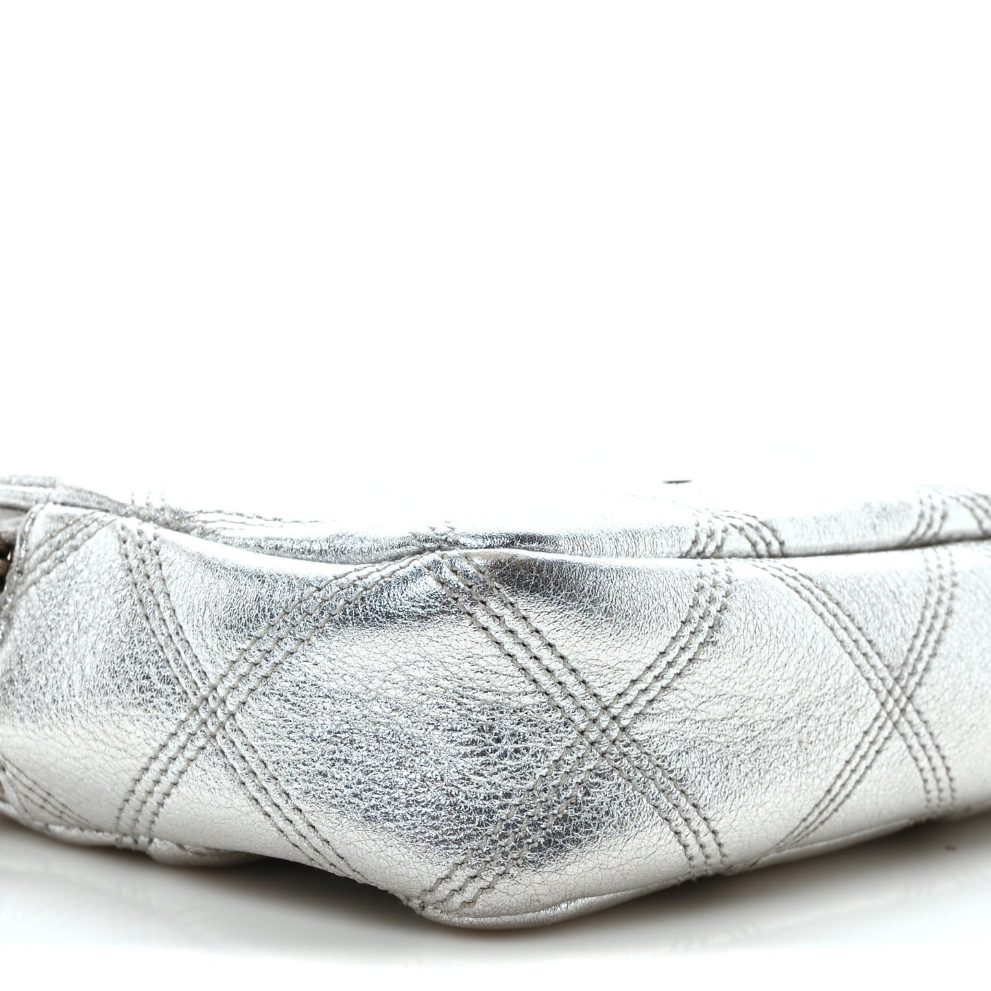 Metallic Lambskin Quilted Mini Becky Double Zip Bag Argento