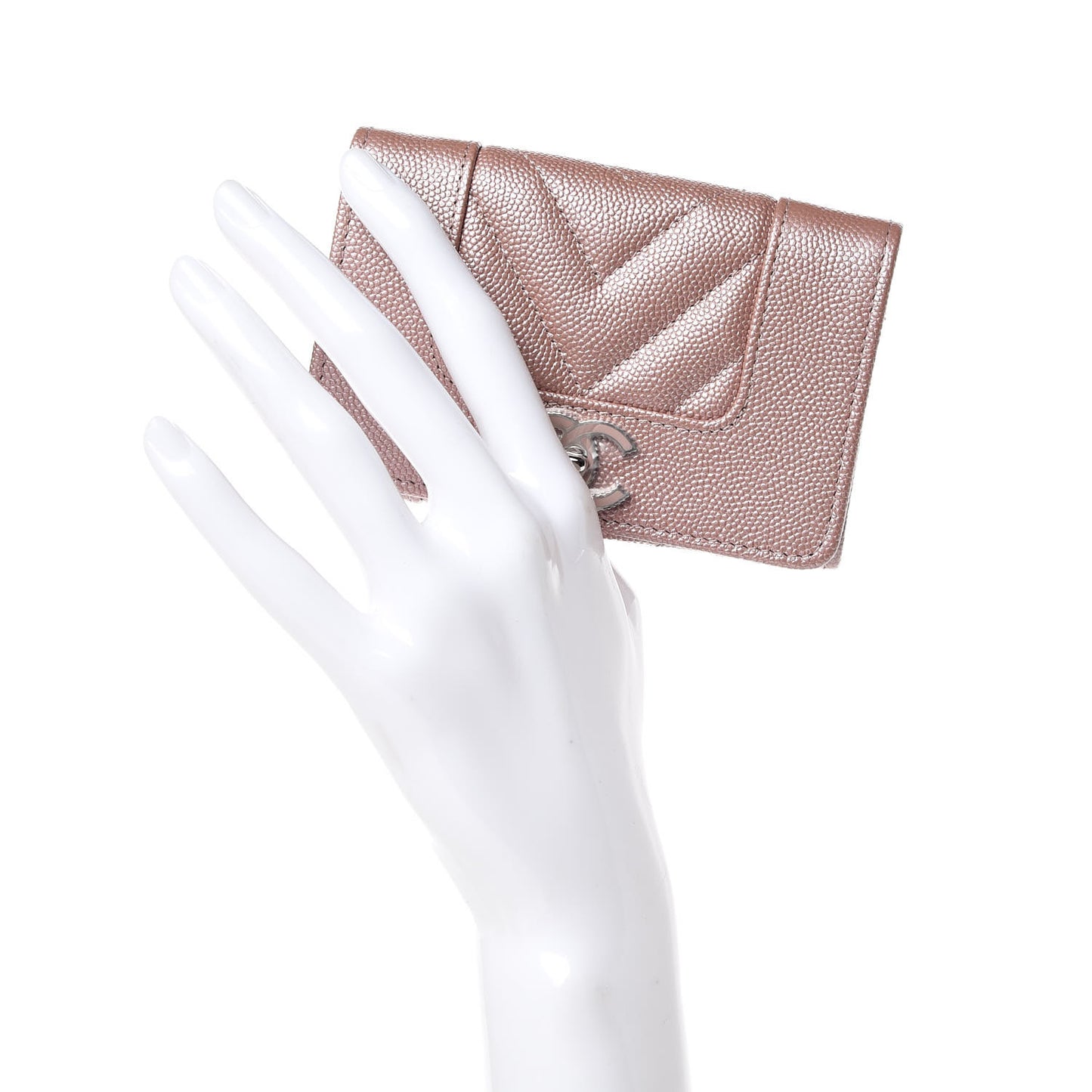 Metallic Caviar Chevron Quilted Vintage Mademoiselle Card Holder Pink