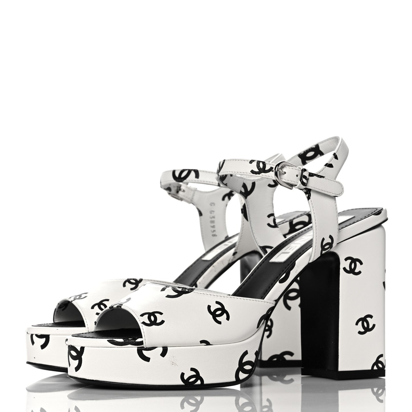 Printed Lambskin Coco Beach Platform Sandals 38 White Black