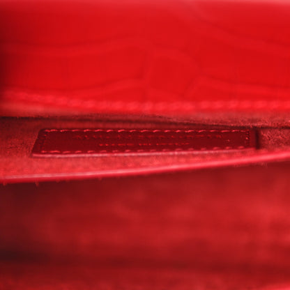Saint Laurent Calfskin Crocodile Embossed Medium Monogram Sunset Rouge Eros 7 of 10