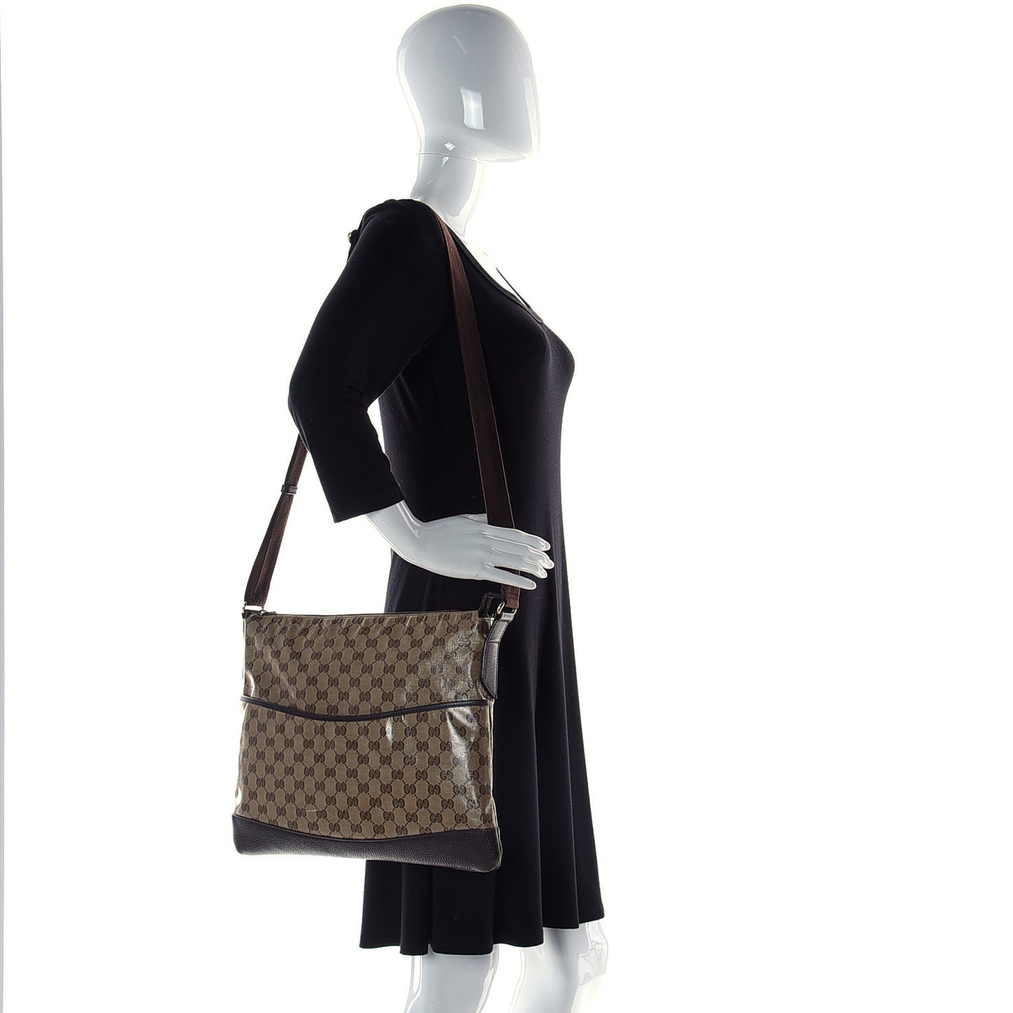 Crystal Monogram Medium Flat Messenger Bag Dark Brown