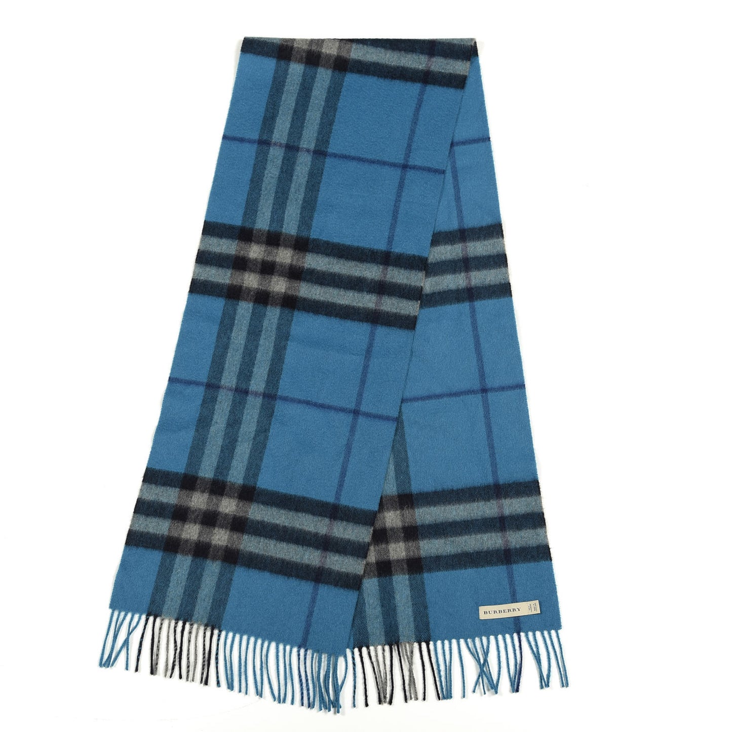 Cashmere Giant Check Fringe Scarf Bright Cornflower Blue