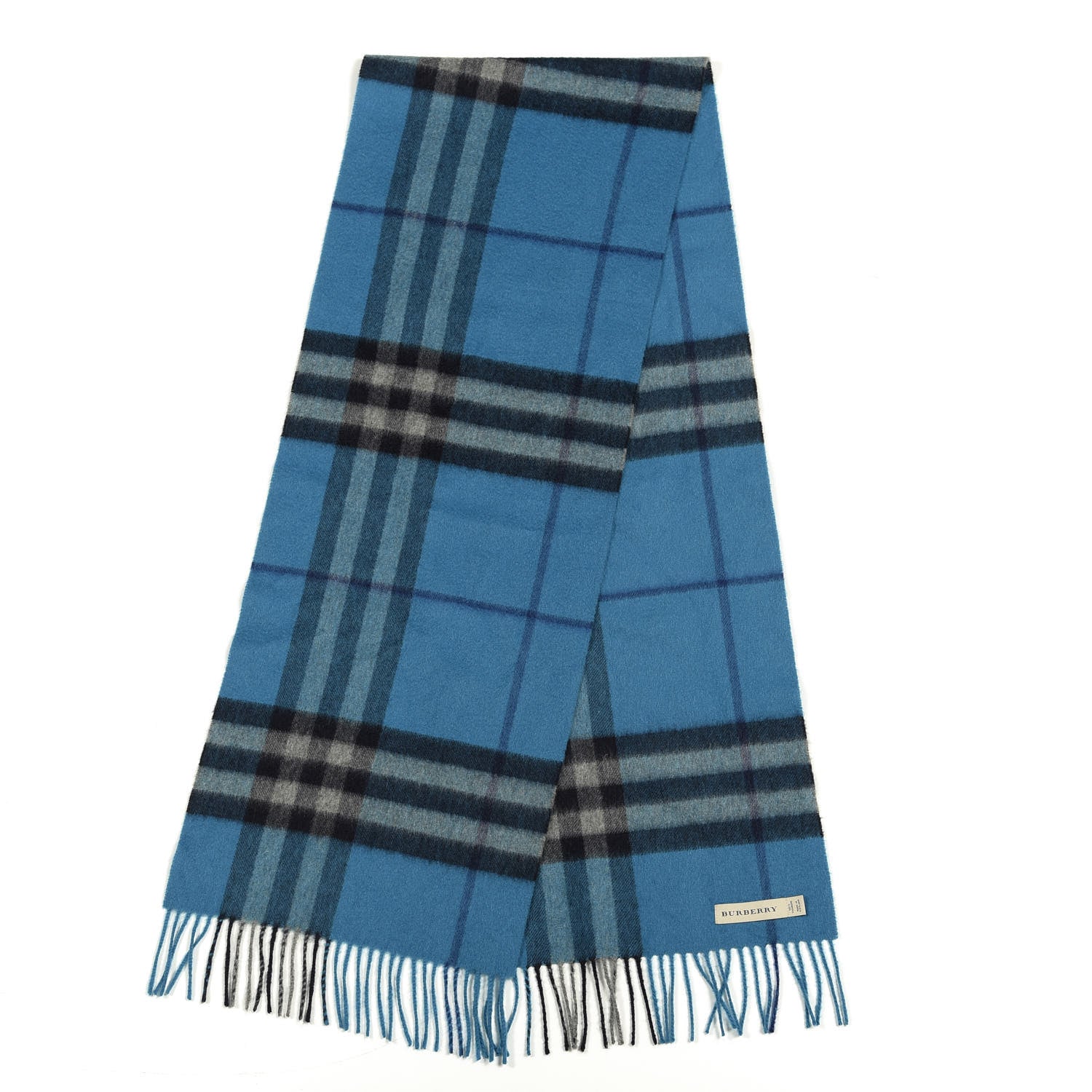 Burberry Cashmere Giant Check Fringe Scarf Bright Cornflower Blue 2 of 4