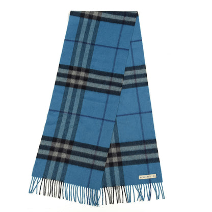 Burberry Cashmere Giant Check Fringe Scarf Bright Cornflower Blue 2 of 4