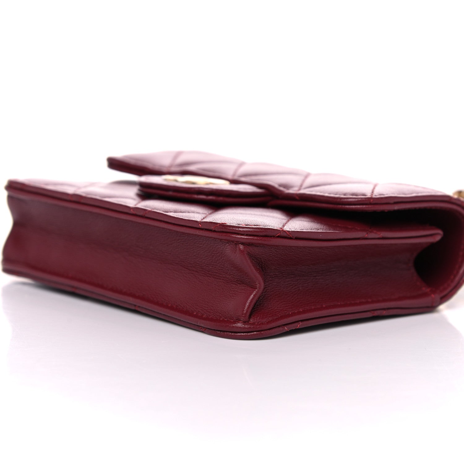 Chanel Lambskin Quilted Top Handle Flap Coin Purse With Chain Burgundy 7 of 8