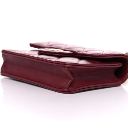 Chanel Lambskin Quilted Top Handle Flap Coin Purse With Chain Burgundy 7 of 8