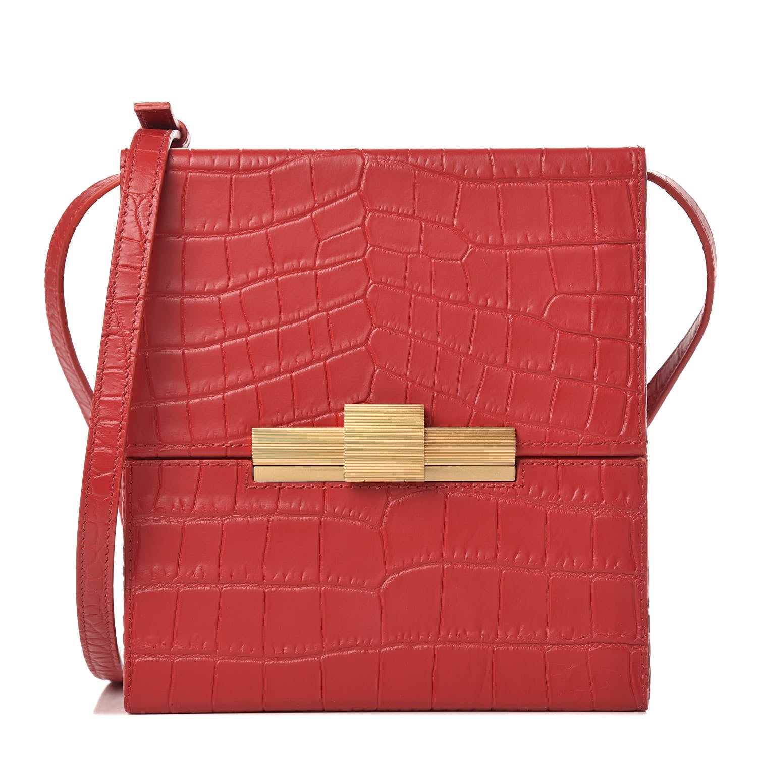 Bottega Veneta Calfskin Crocodile Embossed Daisey Box Clutch Red 1 of 9