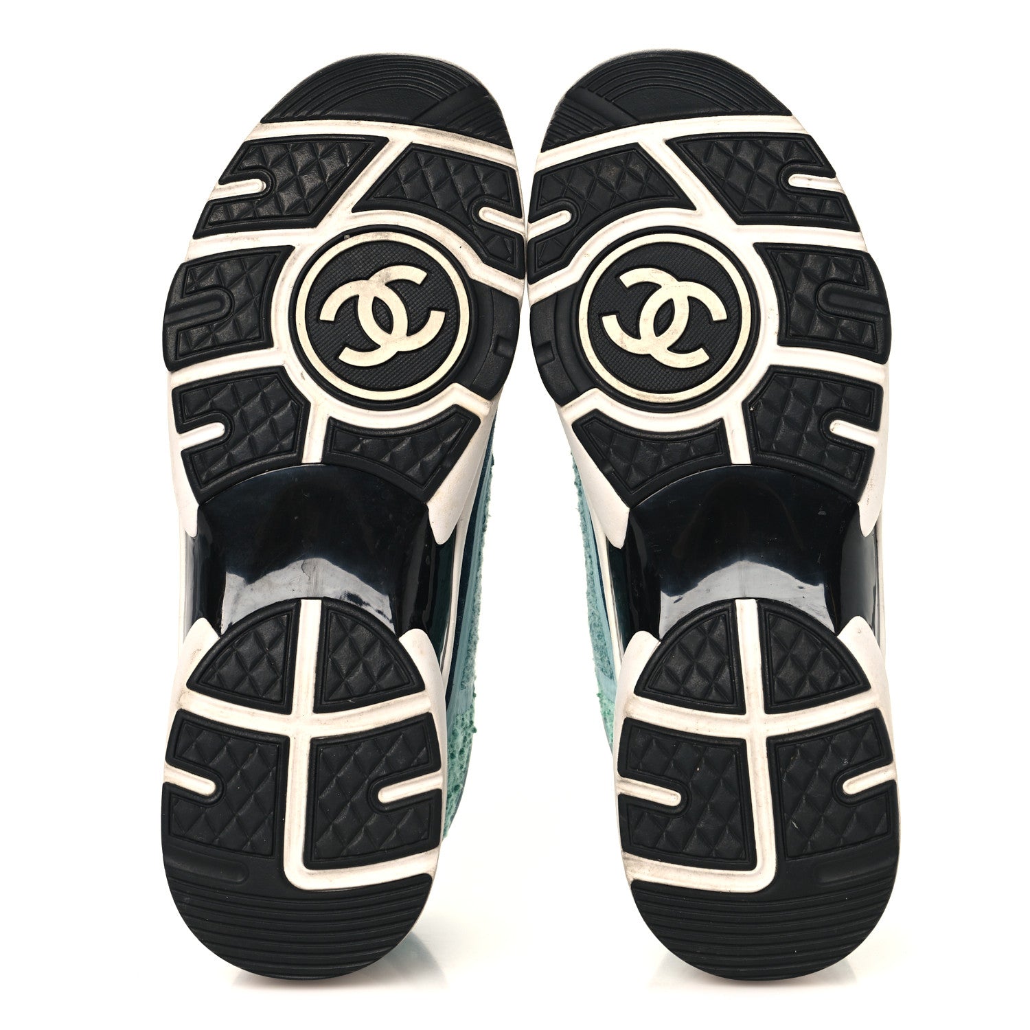 Chanel Tweed Suede Calfskin CC Sneakers 41 Green Navy 6 of 9