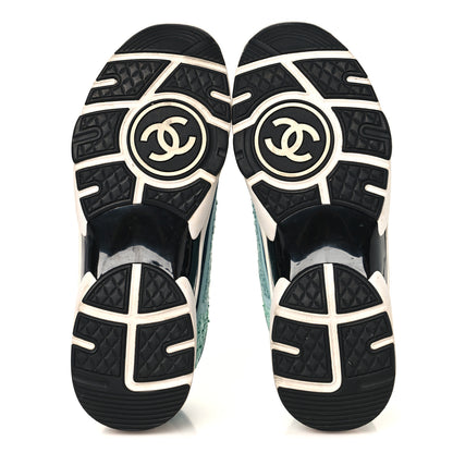 Chanel Tweed Suede Calfskin CC Sneakers 41 Green Navy 6 of 9
