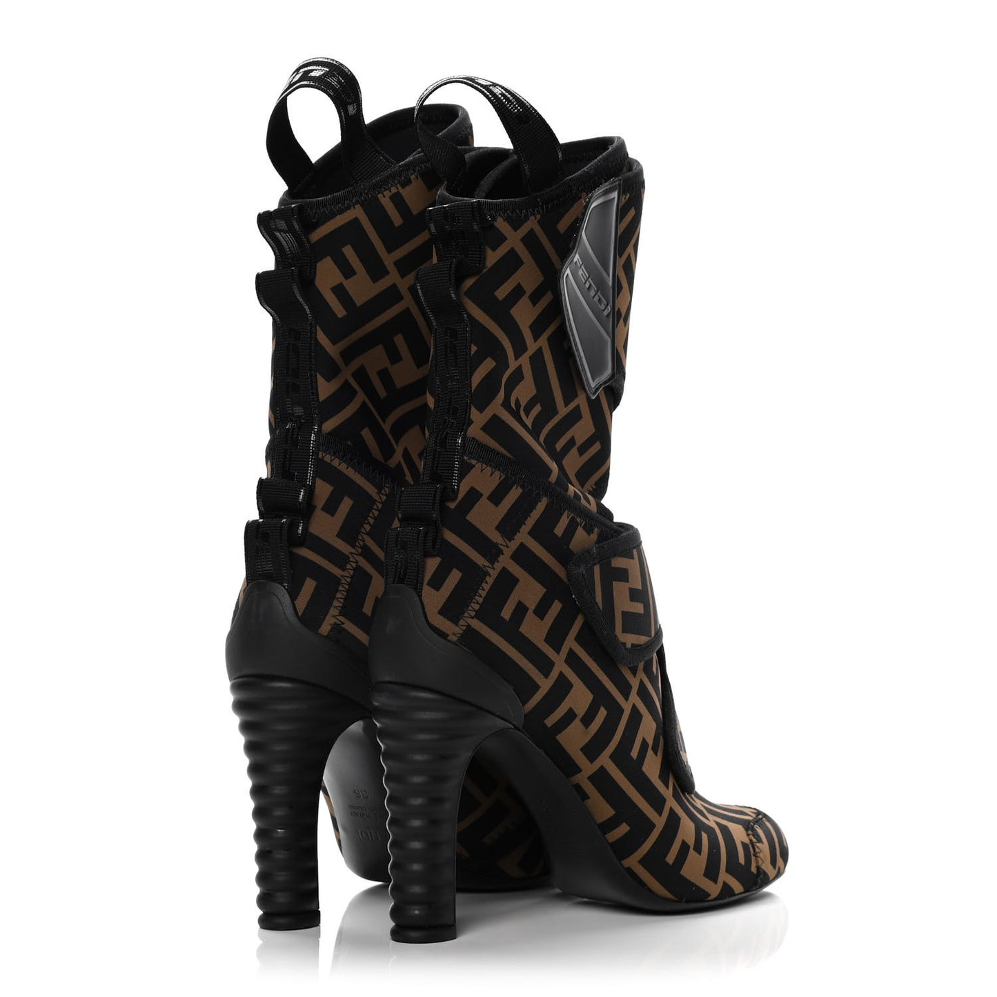 Lycra Vitello FF Logo Tape Promenade Ankle Boots 36 Tobacco Black