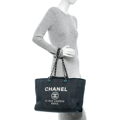 Chanel Canvas Large Deauville Tote Dark Blue 2 of 7