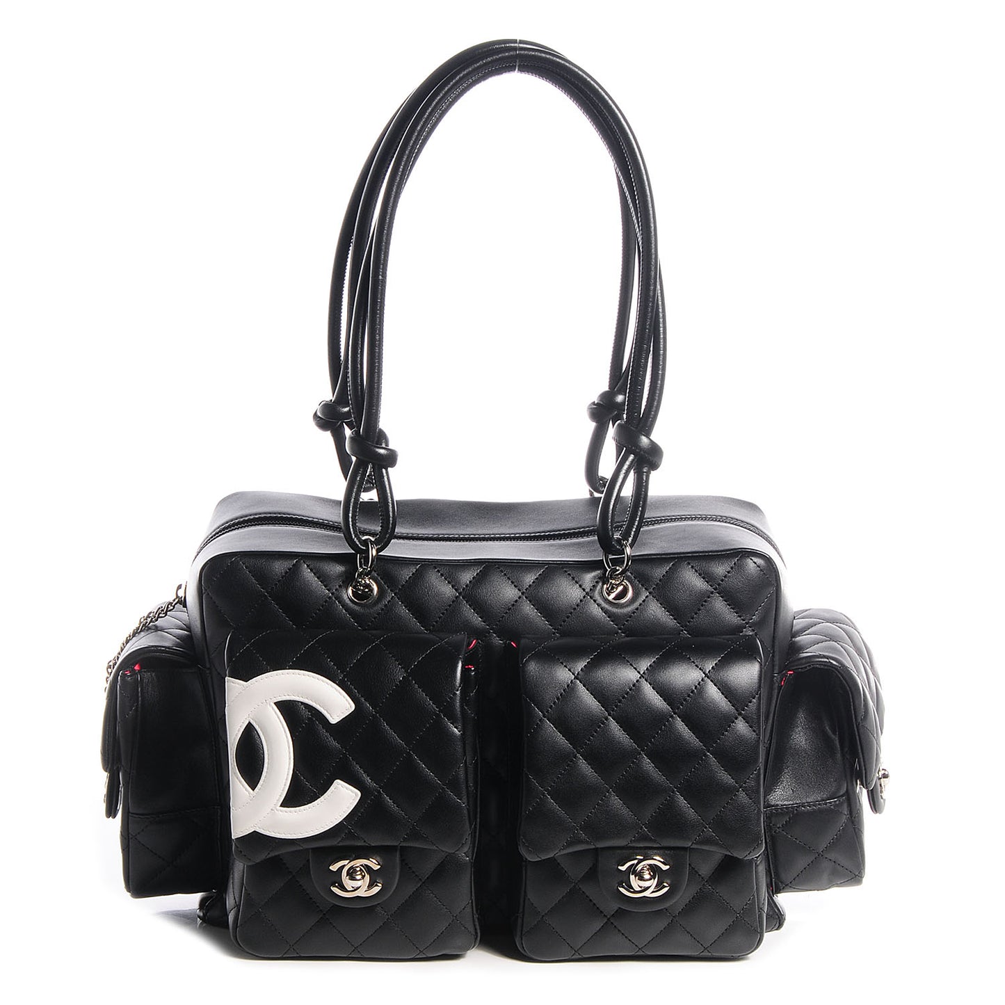 Calfskin Quilted Large Cambon Multipocket Reporter Black White