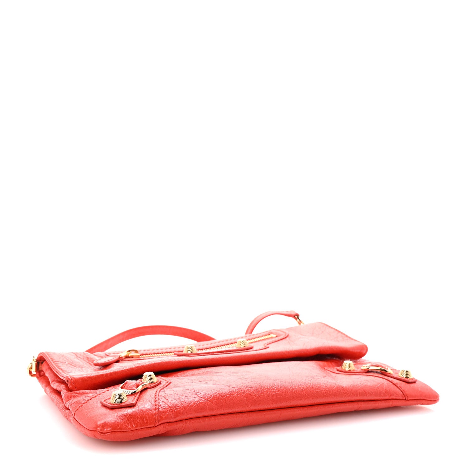 Balenciaga Agneau Giant 12 Gold Hardware Envelope Strap Clutch Rouge Coquelicot 4 of 9