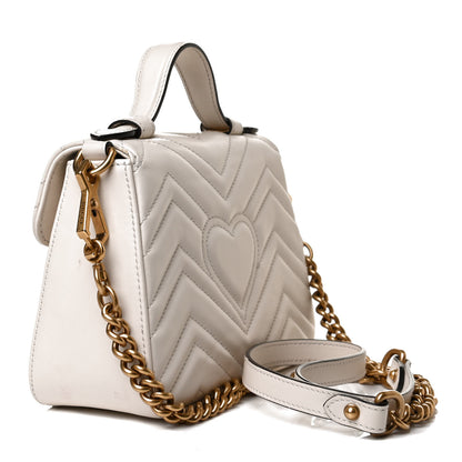 Gucci Calfskin Matelasse Mini GG Marmont Top Handle Shoulder Bag White 4 of 17