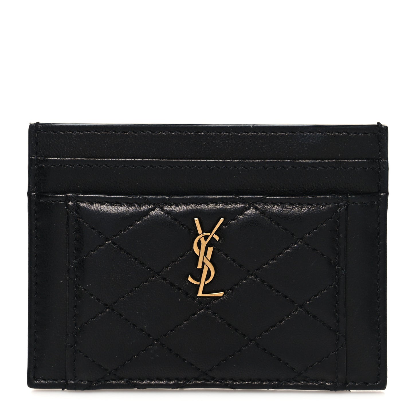 Lambskin Quilted Gaby Credit Card Case Black