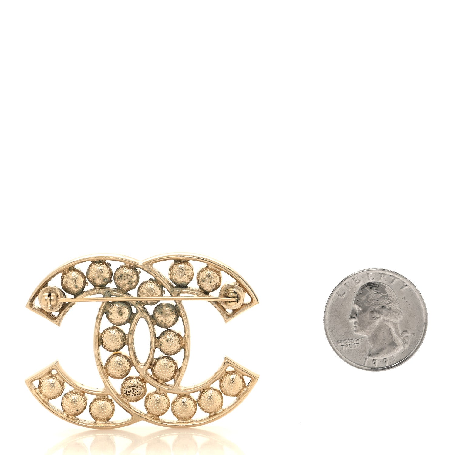 Chanel Pearl Crystal CC Brooch Gold 2 of 4
