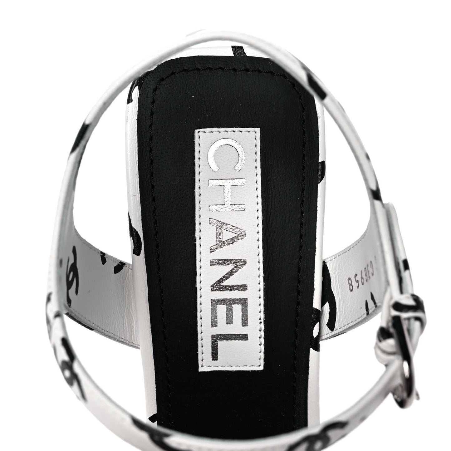 Printed Lambskin Coco Beach Platform Sandals 40 White Black