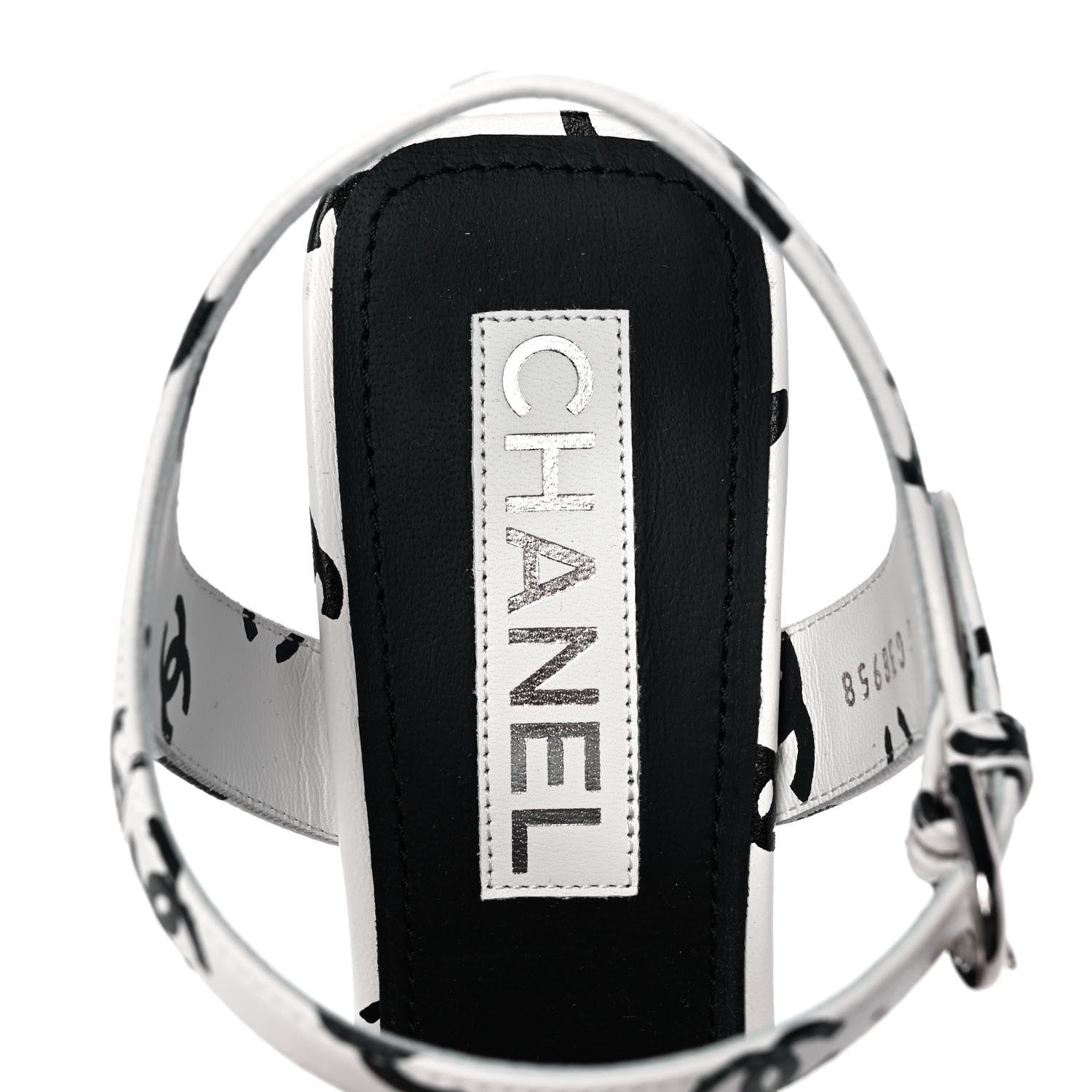 Chanel Printed Lambskin Coco Beach Platform Sandals 40 White Black 7 of 9