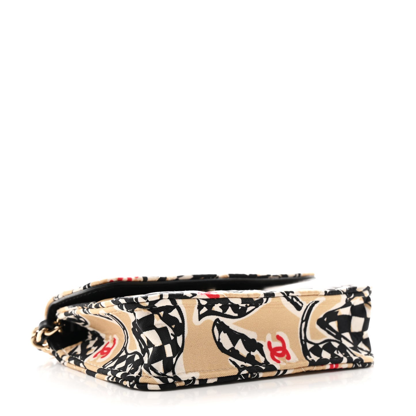 Canvas Check Flag Printed CC Clutch With Chain Beige Multicolor