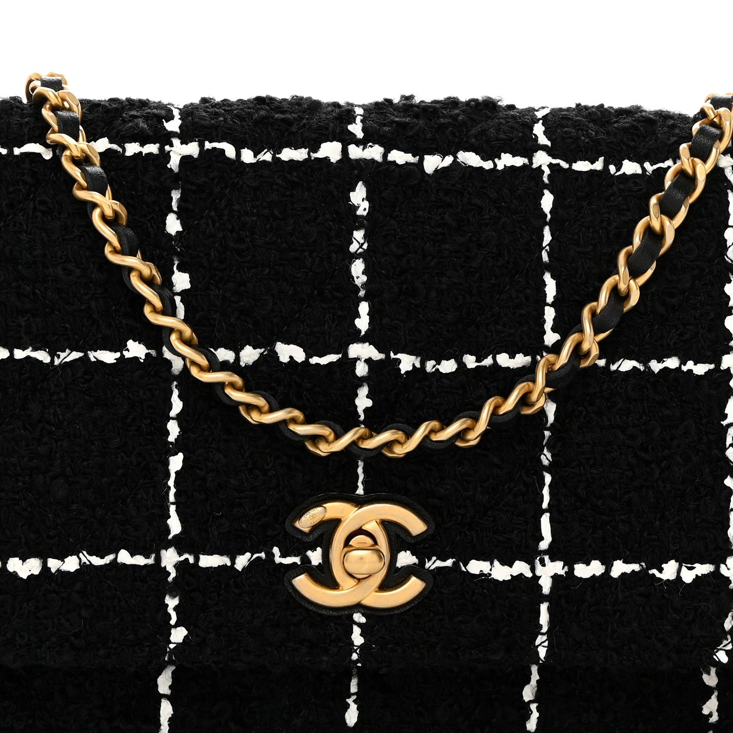 Tweed Quilted Mini Rectangular Pearl Crush Flap Black