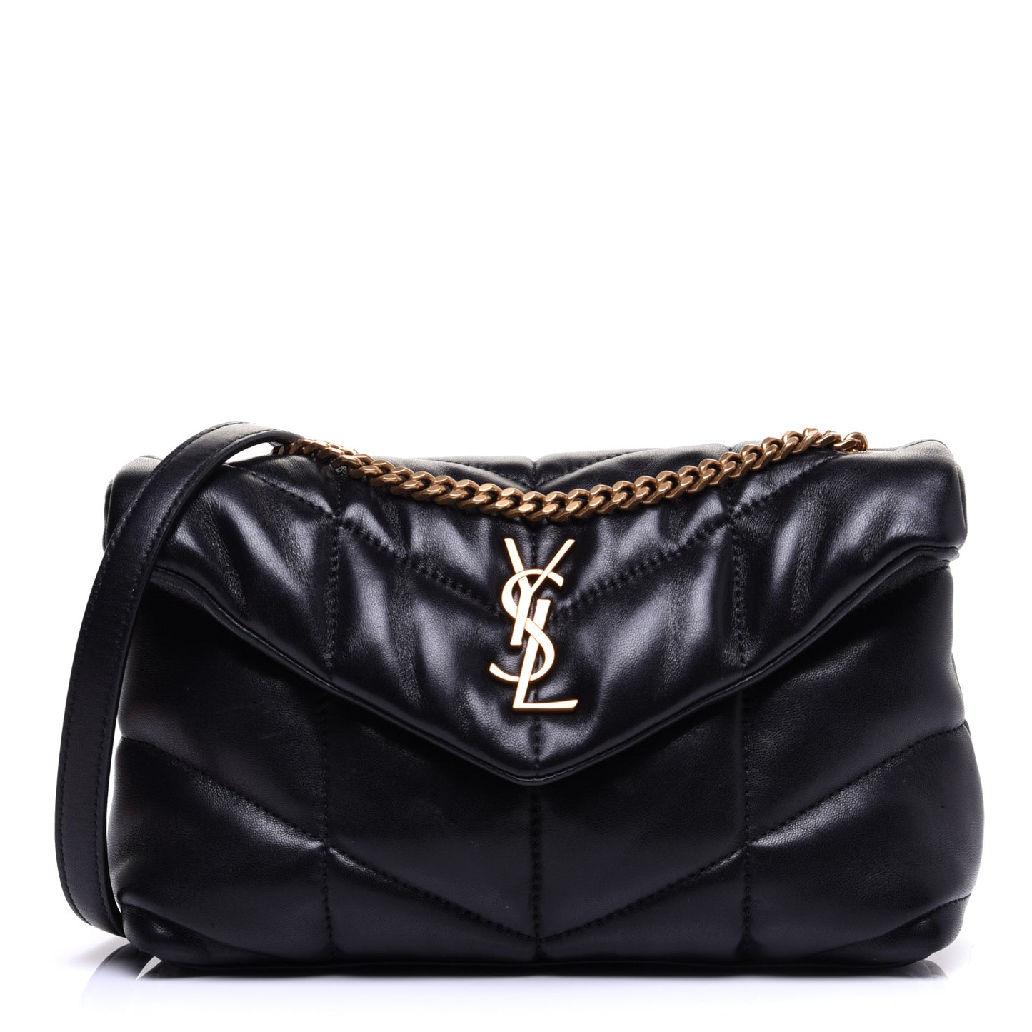 Lambskin Quilted Toy Loulou Puffer Monogram Chain Satchel Black
