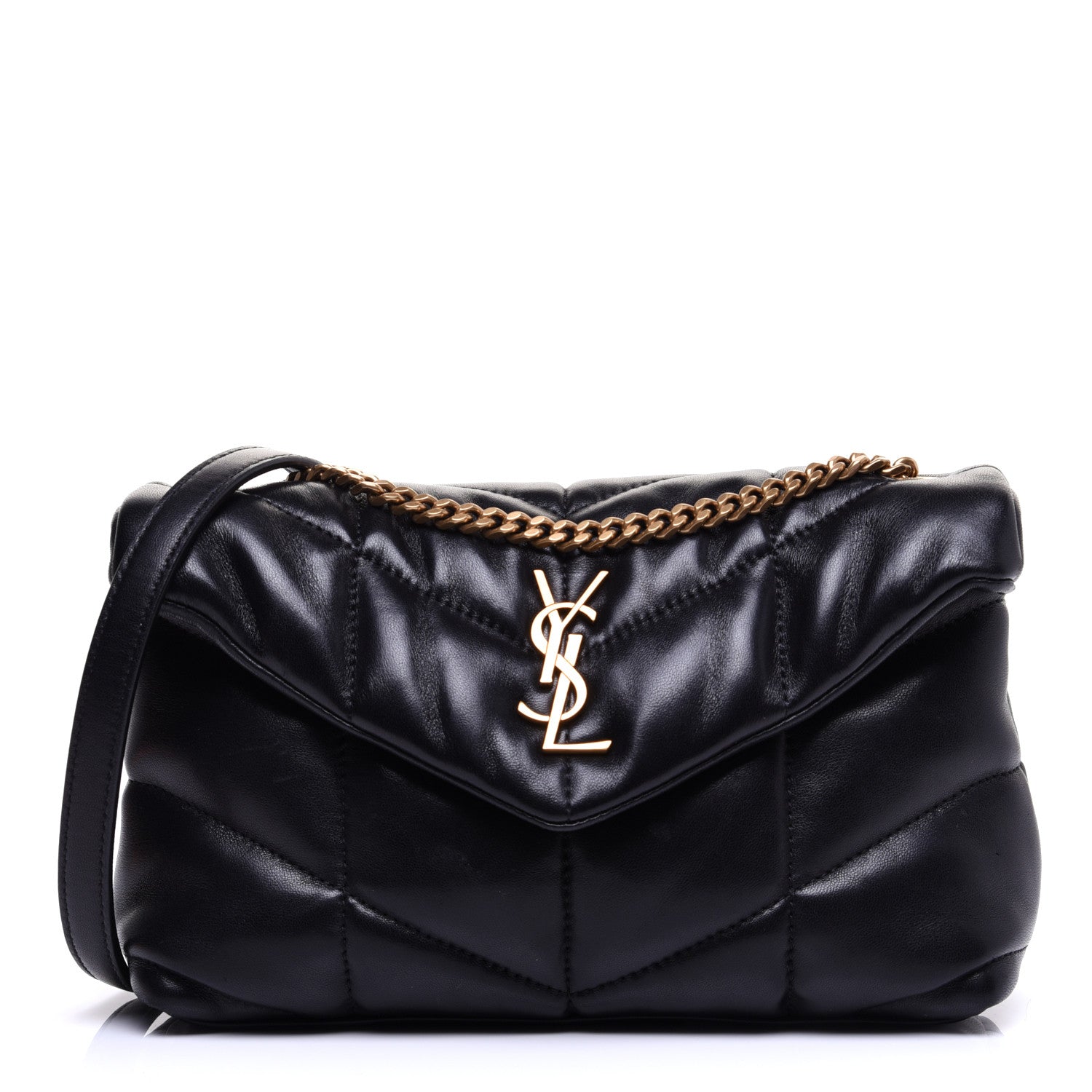 Saint Laurent Lambskin Quilted Toy Loulou Puffer Monogram Chain Satchel Black 1 of 12