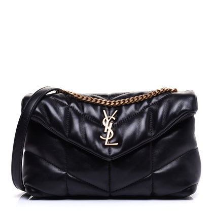 Saint Laurent Lambskin Quilted Toy Loulou Puffer Monogram Chain Satchel Black 1 of 12