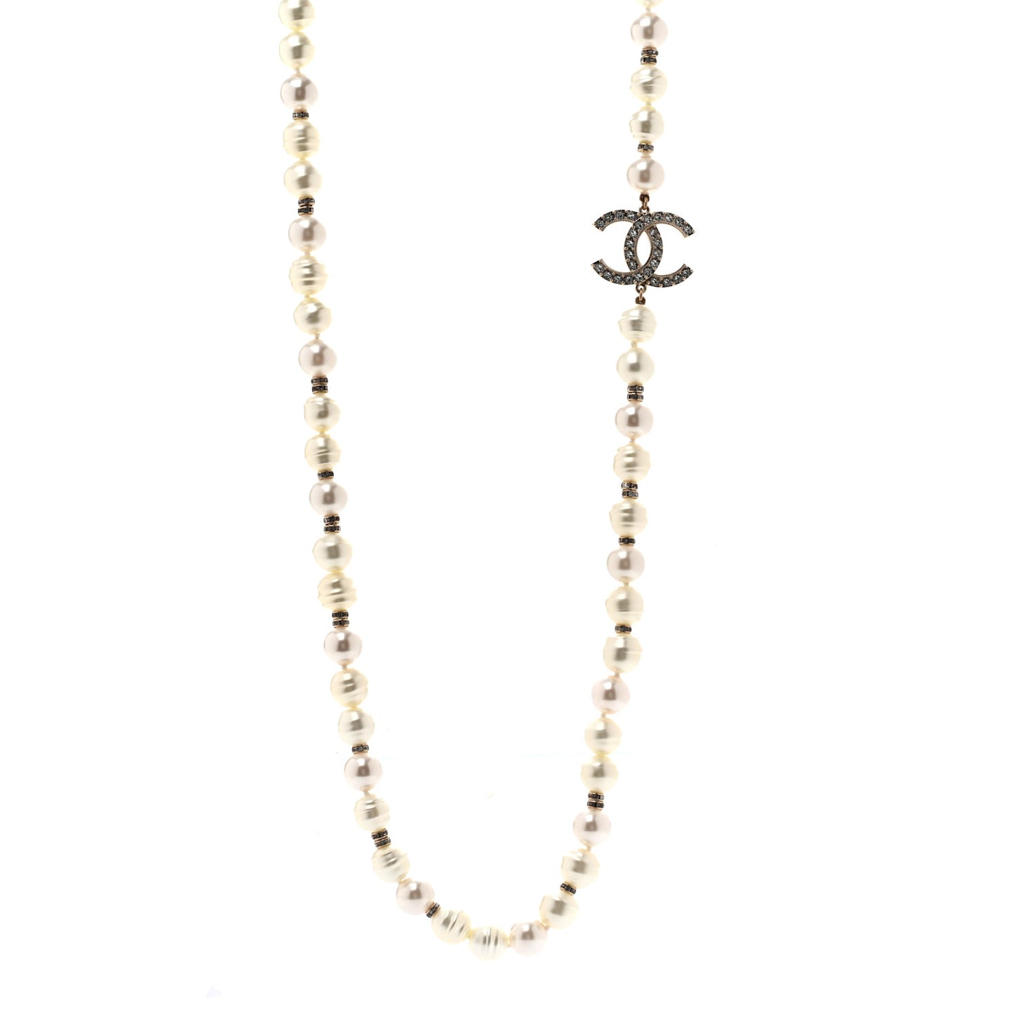 Pearl Crystal CC Necklace Light Gold