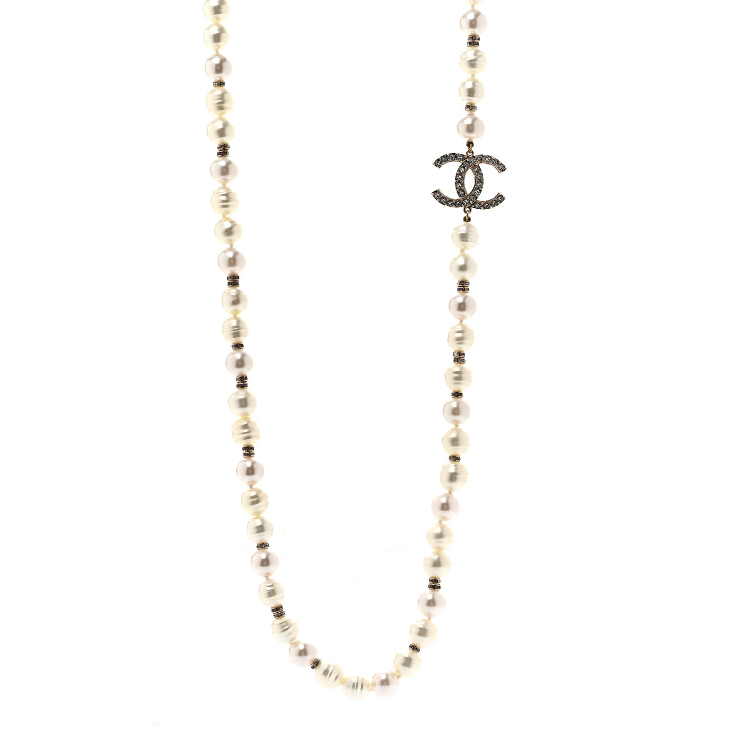 Chanel Pearl Crystal CC Necklace Light Gold 1 of 5