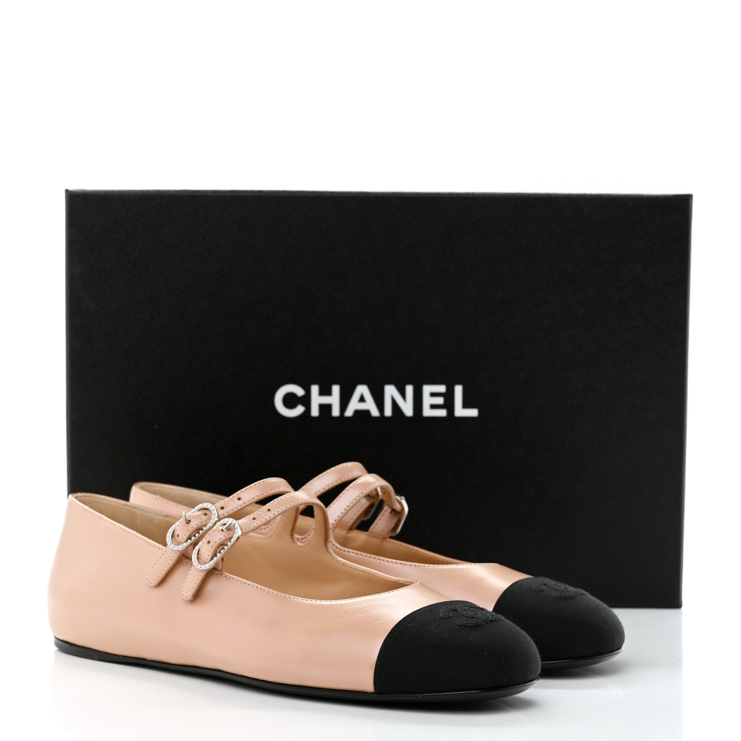 Chanel Lambskin Mary Jane Flats 38 Beige Black 9 of 9