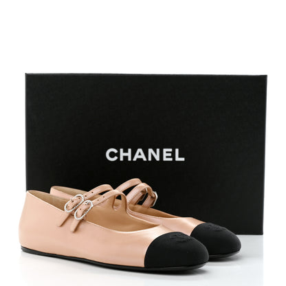 Chanel Lambskin Mary Jane Flats 38 Beige Black 9 of 9