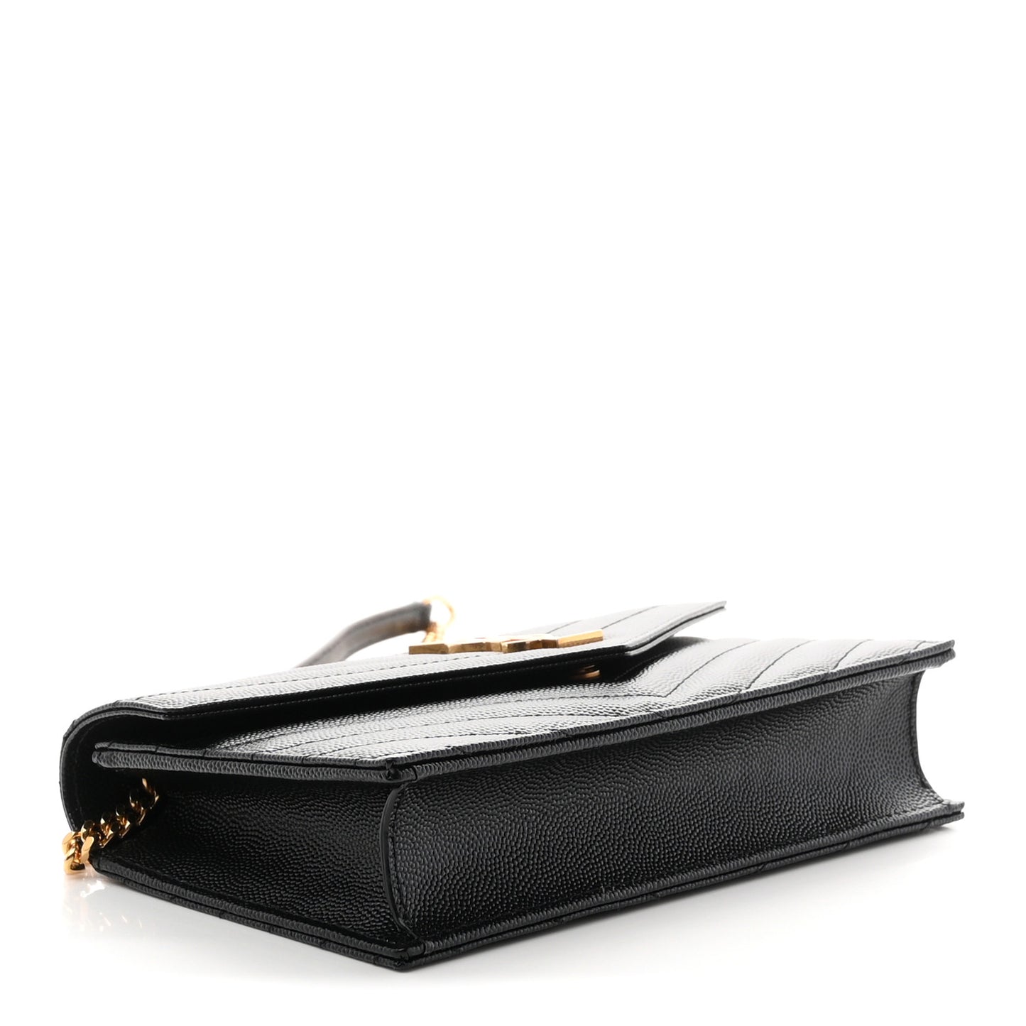 Grain De Poudre Matelasse Chevron Monogram Envelope Chain Wallet Black