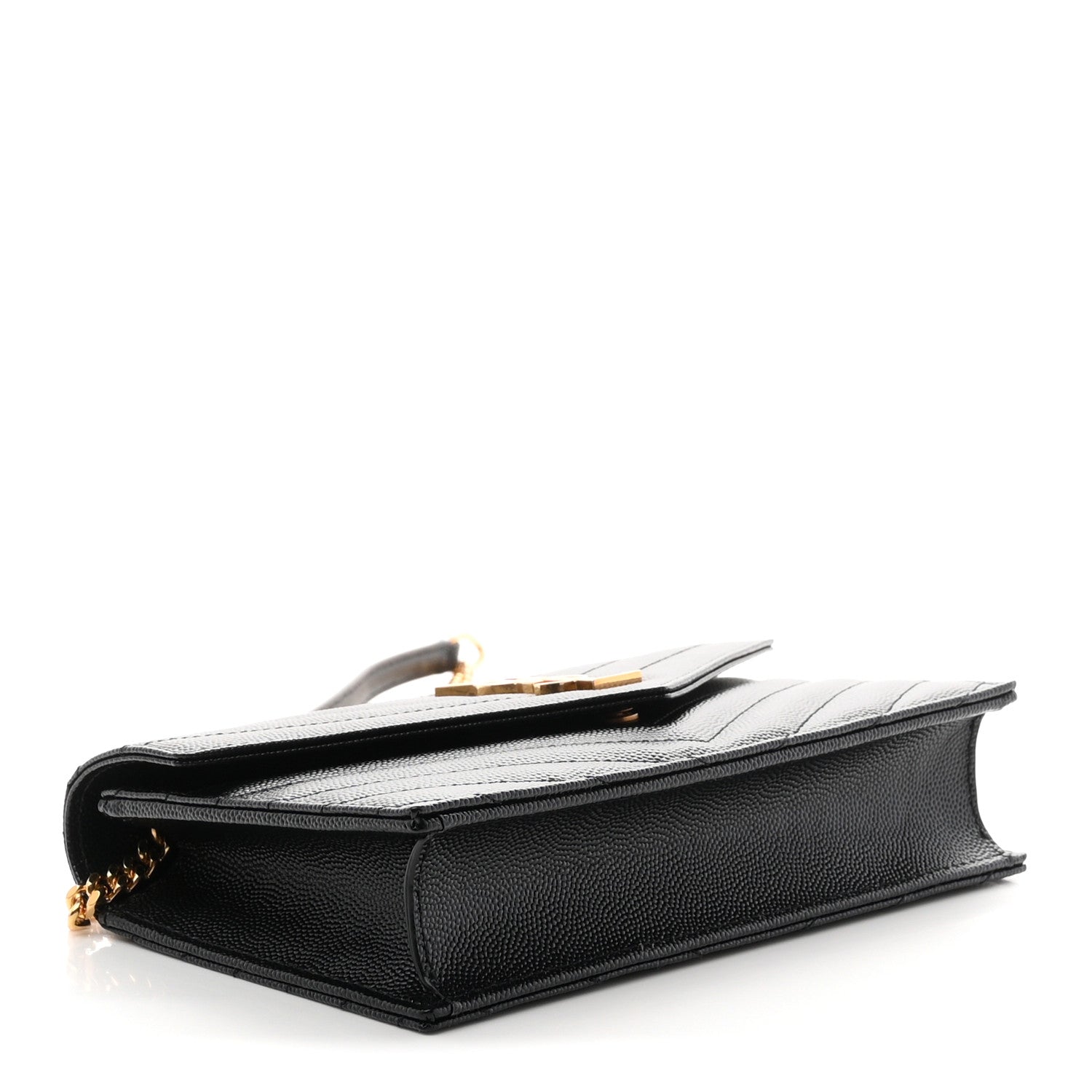 Saint Laurent Grain De Poudre Matelasse Chevron Monogram Envelope Chain Wallet Black 4 of 10