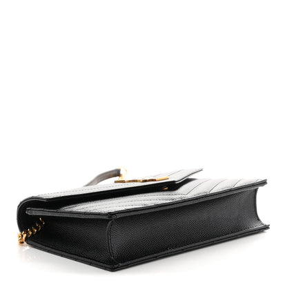 Saint Laurent Grain De Poudre Matelasse Chevron Monogram Envelope Chain Wallet Black 4 of 10