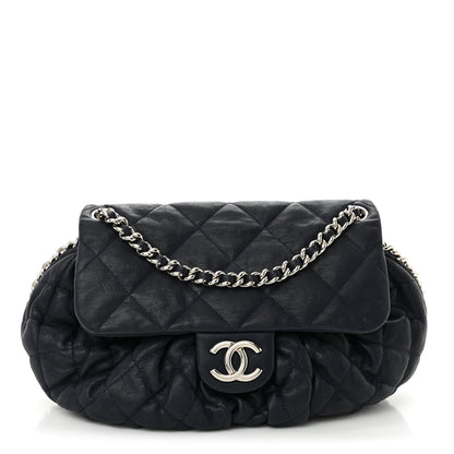 Chanel Washed Lambskin Quilted Medium Chain Around Messenger Navy Blue 1 of 13