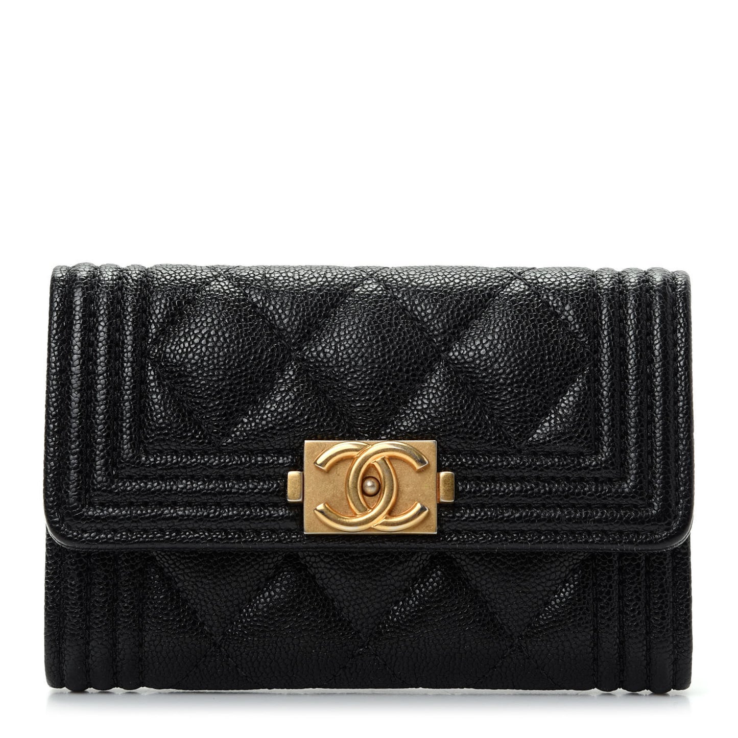 Caviar Quilted Boy Flap Card Holder Black