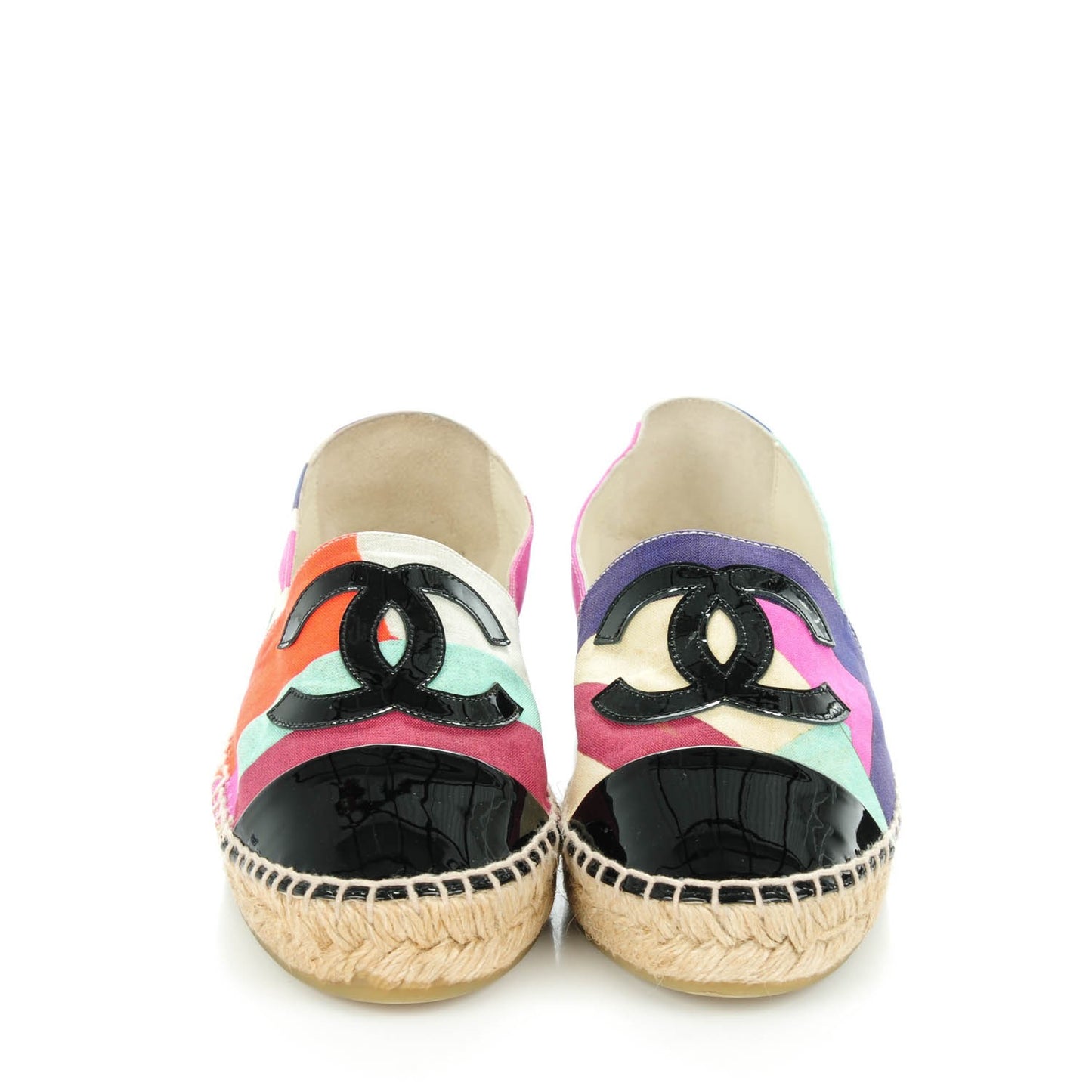 Patent Fabric Striped CC Espadrilles 35 Multicolor Black