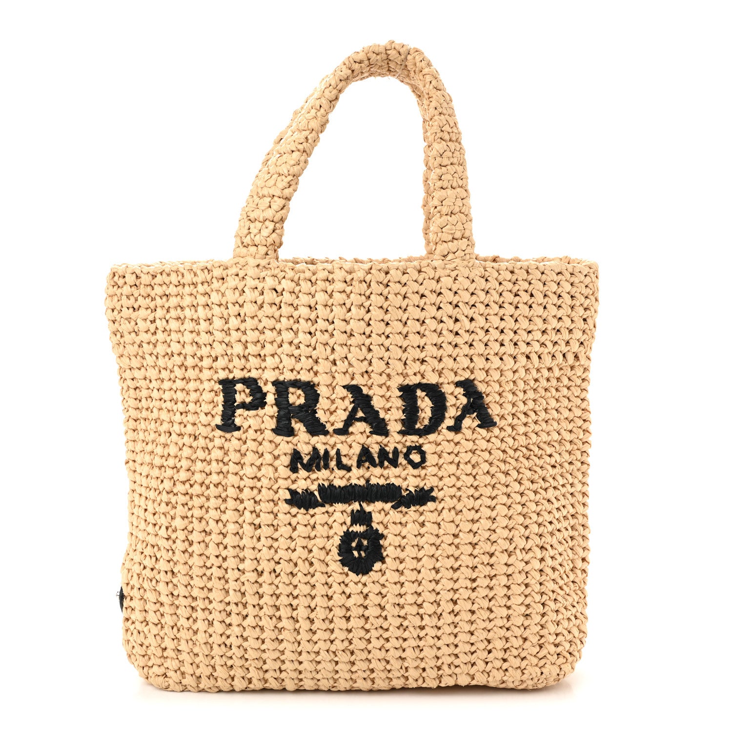 Prada Yarn Raffia Effect Crochet Embroidered Small Logo Tote Naturale 1 of 10