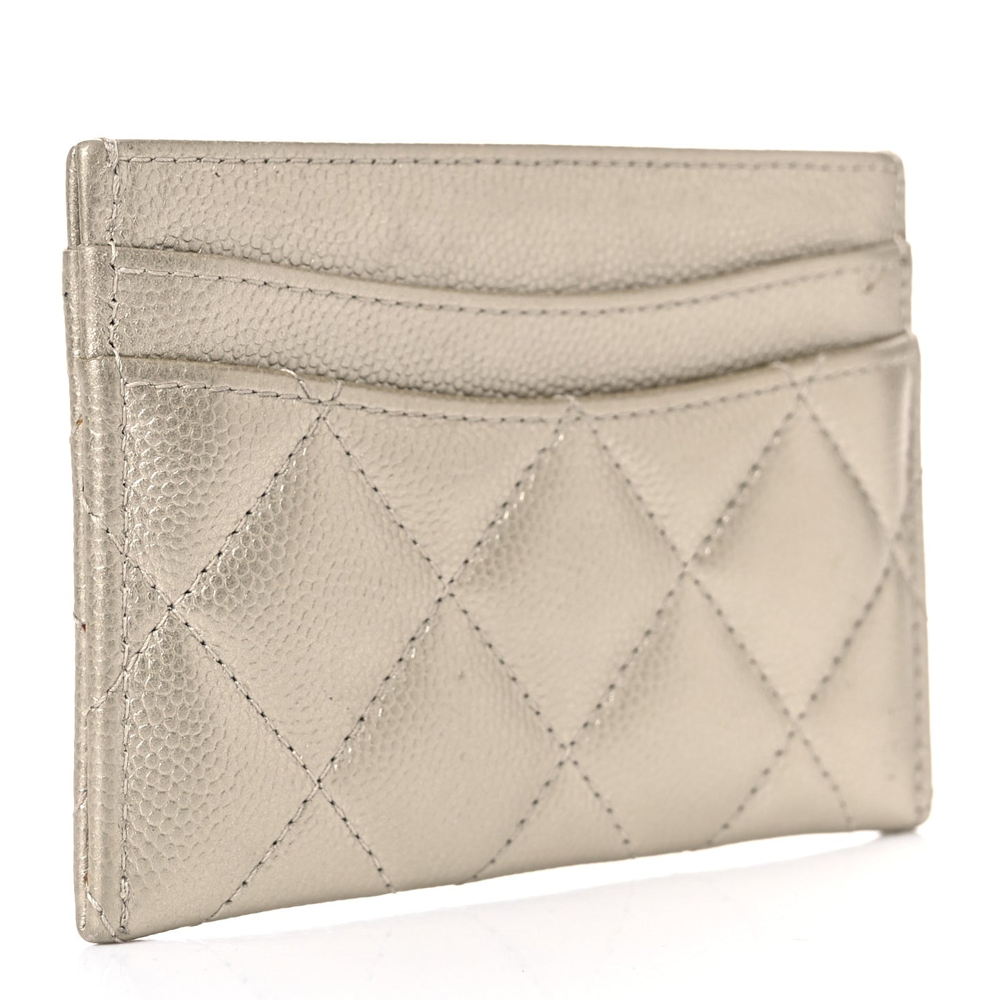 Metallic Caviar Quilted Card Holder Light Gold